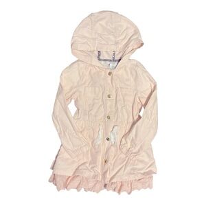 Girls Aspen Pink Denim Button Coat With Lace Trim 5/6